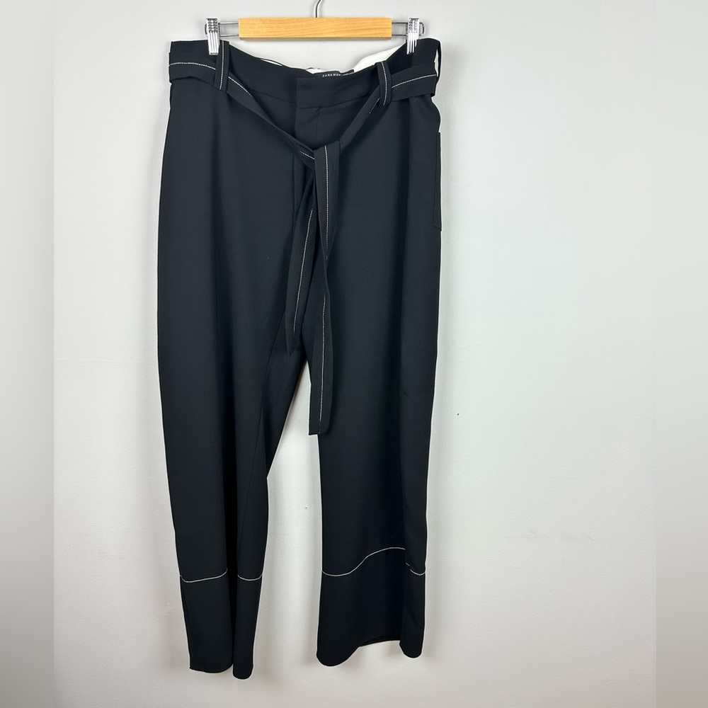 Zara Wide Leg Contrast Stitch Pants with Belt sz XL